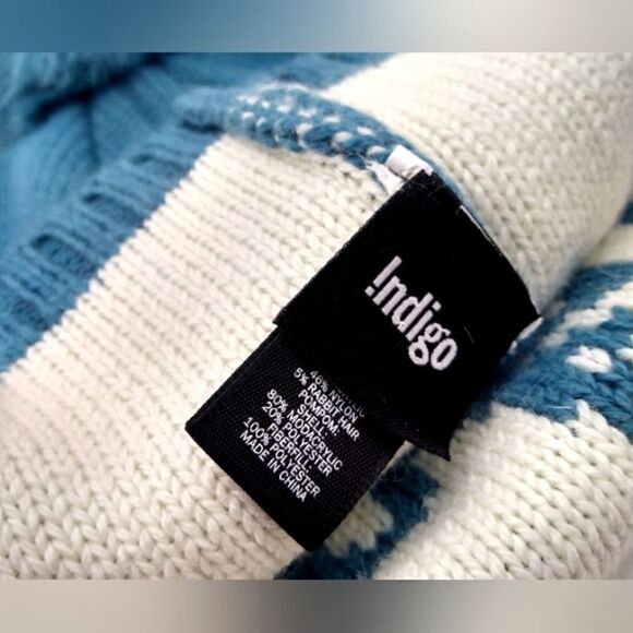 Indigo Winter Knit Ski Hat Toque Turquoise Blue O/S Bonjour French - Picture 8 of 10